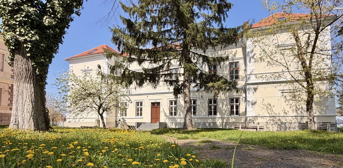 Die Fassade des Park Kindergarten vom Park aus